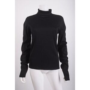 Bianca Saunders Womans Contour Turtleneck Top Size M Black Ribbed Stretch NWT